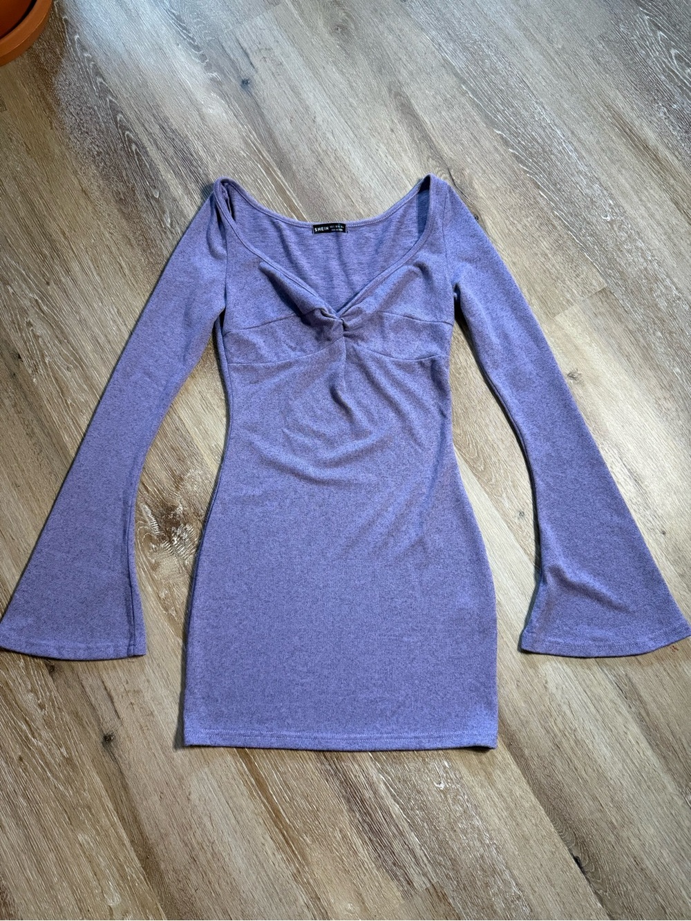 SHEIN Lavender Long Sleeve Twist-Front Mini Bodycon Dress Size Small